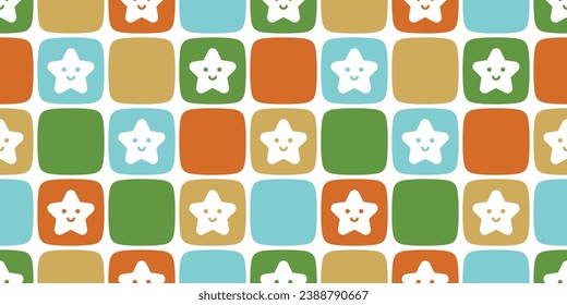 star smile seamless pattern christmas checked vector pastel cartoon scarf gift wrapping paper isolated repeat wallpaper tile background illustration doodle design