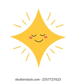 Star with smiling face. Perfect fit for cheerful projects, festive illustrations, or stickers. Flat cartoon vector isolated on a white background.