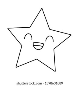 Star smiling kawaii cartoon in black and white