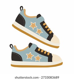 Star sneakers in flat vector style for youth and casual fashion. Ideal for streetwear visuals, trendy outfits, and footwear branding.