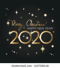 Star space. 2020 vision. Night stars sky. Sparkling lights on sky background. MERRY CHRISTMAS. Happy new year. Black New Year background. Cover of business diary for 2020 with wishes. 