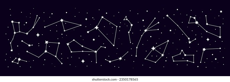 Star space constellation border. Night sky map, mystic astrology. Vector detailed chart showcasing the celestial beauty of stars and their interconnected patterns, for astronomy, horoscope, esoteric