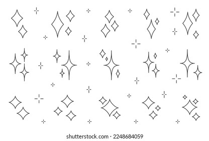 Star space magic editable stroke black line set. Thin outline simple icon blank contour for color text glow night sky light flash constellation different shape abstract christmas doodle sign isolated