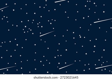 Espaço estelar padrão contínuo com estrelas de galáxias brilhantes, luz estelar brilhante e cometas. Adequado para impressões de tecido, temas de astronomia, papel de parede do céu noturno e projetos de fundo cósmico.