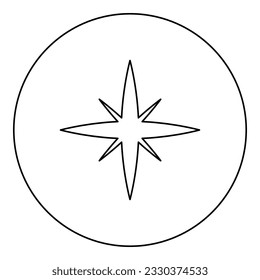 Star spark icon in circle round black color vector illustration image outline contour line thin style