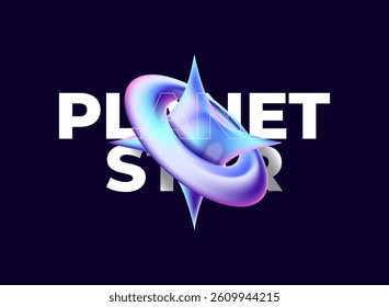 star spark planet shape modern light 3d hologram, holo, holographic futuristic decoration sign design on dark background