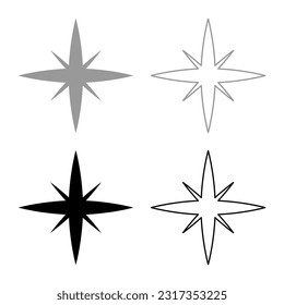 Star spark set icono gris color negro ilustración vectorial sólido contorno de contorno línea delgada estilo plano
