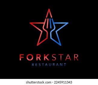 Star Spark Twinkle Stars Starlight Fork Dining Restaurant Cutlery Silverware Food Vector Logo Design