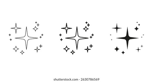 Star And Sparkle Decorative Line And Solid Icon Set. Radiant Twinkle And Shine Symbol Collection. Isolated Vector Illustration.