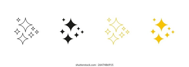 Linha De Elemento Espumante Estrela E Conjunto De Ícones Sólidos. Coleção De Símbolos De Forma De Brilho E Brilho. Ilustração de vetor isolada.