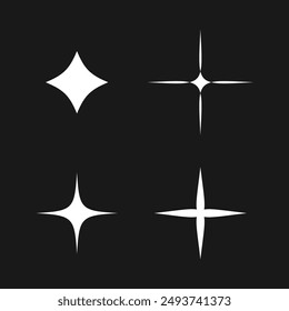 Conjunto de colección de Elementos de estrella o chispa aislado en negro. Ilustración vectorial.