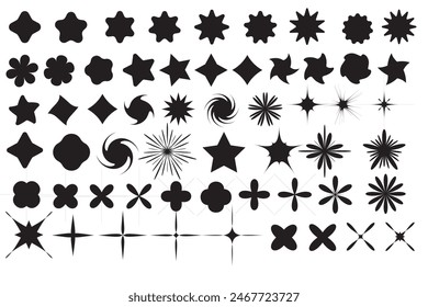Star sparkle icon. Christmas stars icons. Futuristic shapes. Flashes from fireworks