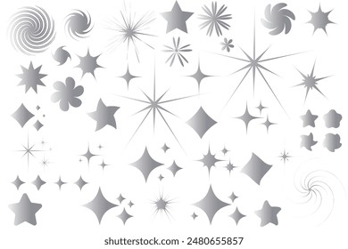 Star sparkle icon. Futuristic shapes. Christmas stars icons. Flashes from fireworks
