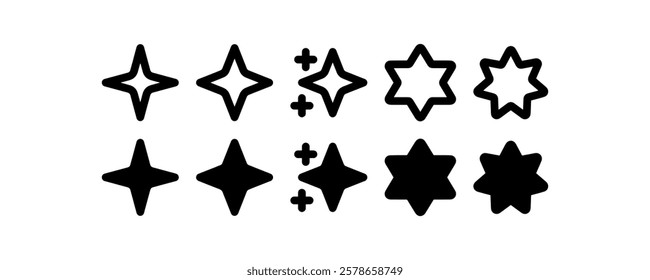 Star and Sparkle Icon Set in Black and White Vector