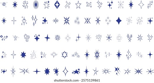 Star and sparkle icon set. Diverse star shapes for design, decoration,