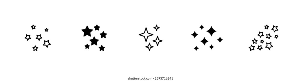 Star sparkle icon set. Shining stars spark. Stars sparkle doodles. Shine symbol. Vector illustration.