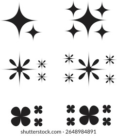 Star Sparkle Icon Set - Einfache Blumen und Klee Elemente. Vektorgrafik