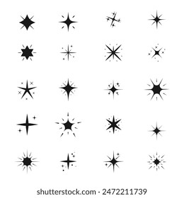 star Sparkle Icons set. Twinkle stars collection. Shine star icons. Effect shine, glitter, twinkling and clean. Vector illustration