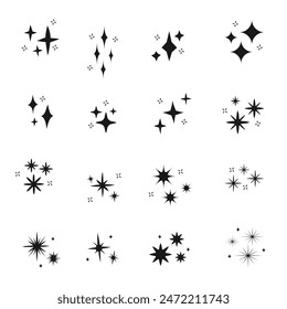 star Sparkle Icons set. Twinkle stars collection. Shine star icons. Effect shine, glitter, twinkling and clean. Vector illustration
