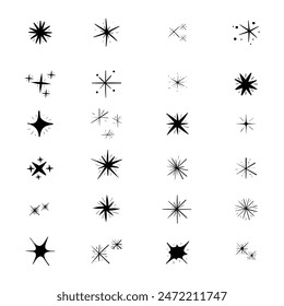 star Sparkle Icons set. Twinkle stars collection. Shine star icons. Effect shine, glitter, twinkling and clean. Vector illustration