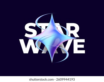 star sparkle with line wave shape modern light 3d hologram, holo, holographic futuristic decoration sign design on dark background