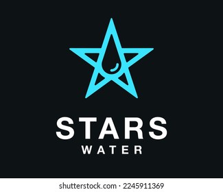 Star Sparkle Stars Twinkle Spark Water Drop Wet Liquid Purity Fluid Drip Line Vector Logo Design