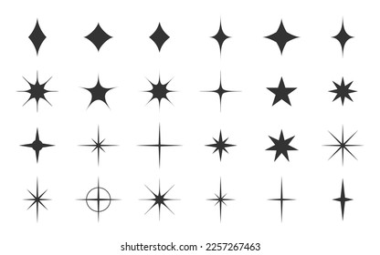 Star sparkle template shape stamp black silhouette set. Sticker stencil blank design handmade imprint sky night magic glow light cosmic glitter abstract decor constellation glitter isolated