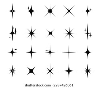 Star sparkle and twinkle. Star burst, flash stars. Isolated vector starburst icons, black silhouettes, shining lights and sparks of bright glowing rays and flare effect. Magic glint, shiny glitter