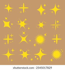 Brillo de estrella y centelleo. Estallido de estrellas, estrellas relámpago. Iconos aislados de la explosión estelar del Vector, siluetas negras, luces brillantes y chispas de rayos brillantes brillantes y efecto de la llamarada. Brillo mágico, brillo brillante.