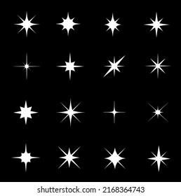 Estrellas brillantes y mordaces, estallido estelar destellos y brillo brillantes, iconos vectoriales. Luces luminosas de estrellas brillantes con efecto de brillo, estrellas mágicas con resplandor y rayos resplandecen para vacaciones o Navidad