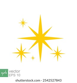 Ícone de vetor de brilho de estrela. Estilo plano simples. Amarelo, ouro, cintilar, brilho, forma de faísca, para efeito mágico, brilho, brilho, conceito flash. Ilustração única isolada sobre fundo branco. EPS 10.