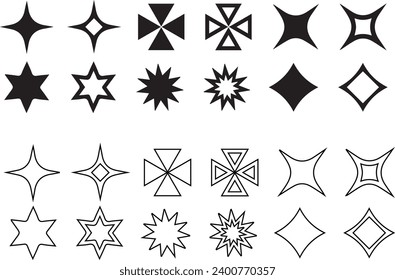 Star and sparkle vector icons. Simple star symbol. Flower basic shapes