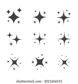Star sparkling icon set. Glittering stars light black silhouette collection. Vector isolated on white