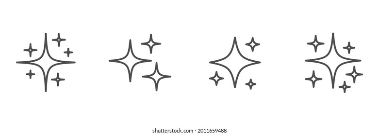 Star sparkling line icon set. Glittering stars light linear black collection. Vector isolated on white