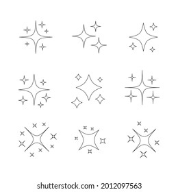 Star sparkling line icon set. Glittering stars light linear black collection. Vector isolated on white