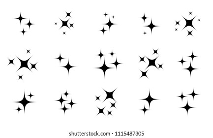 Star Sparkling Or Twinkling Cartoon Set. Vector Black Glittering Star Light Particles Isolated On White Background