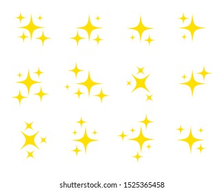 Star sparkling or twinkling cartoon set. Sparkles. Decoration element. Vector black glittering star light particles isolated on white background .