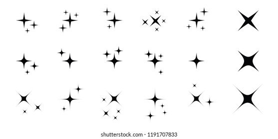 Star sparkling or twinkling stars set Vector flat style cartoon sign Glow background Sparkles, shining burst glittery Sparkle icons glowing light Funny xmas christmas bright flare starburst spark