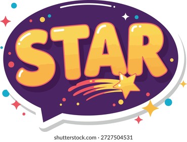 Adesivo de balão de fala de estrela com estrela cadente para prêmios de fama e excelência.