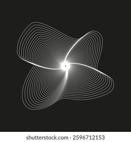 Star spiral icon. Celestial vector symbol. Swirling line shape. Black background design.