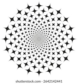 Star spiral icon. Circular vector layout. Geometric shape pattern. Black white symmetry.