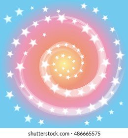 The Star Spiral on Pastel Background. White Stars and Spirals Twisted in Vortex. Suitable for textile, fabric, packaging and web design. Vector Illustration.