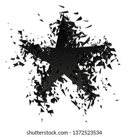 Star in splinters cloud. Abstract dark explosion on white background. Vector illustration