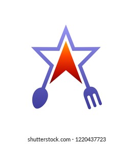 star with spoon and fork flat logo design for dining/restaurant/food business