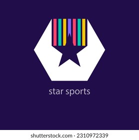 Star sports team logo. Unique color transitions. Creative star and hexagon logo template. vector