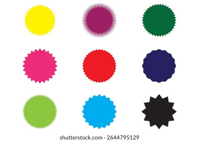 Star, starburst, sunburst icon, symbol. Radial shape, design element. Badge, seal vector.