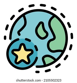 Sticker de estrella en el icono del globo. Etiqueta de estrella de contorno en el color del icono del vector del globo aislado