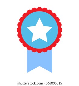 Star sticker ribbon vector flat. Round label illustration