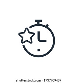 Estrella y cronómetro. Momento estelar. Icono lineal vectorial aislado en fondo blanco.