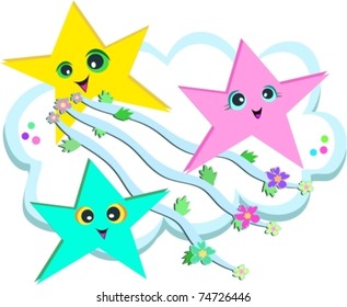 Star Stream of Ribbons and Flowers